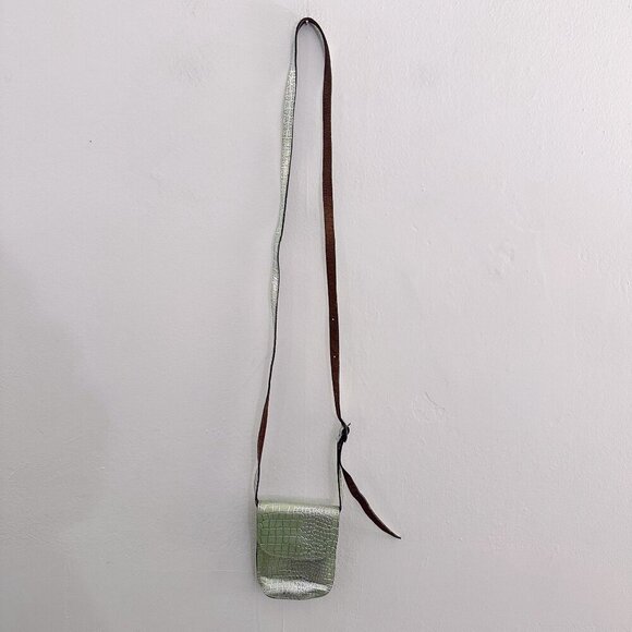 Iridescent Snakeskin Leather Crossbody Bag Green Brown - Picture 2 of 4